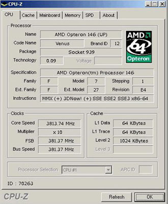 Un AMD Opteron 146 overclocker à 3813 Mhz.